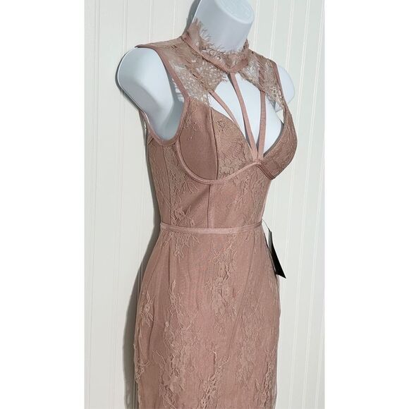 PoshShop Sheer‎ Lace Sleeveless Sheath Dress Caged Neck Blush Pink Extra Small - Picture 4 of 14